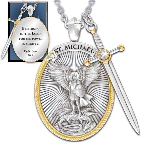 St. Michael Catholic Patron Pendant Necklace Jewelry Divine Sword Senhield Protection Gift for Men and Women in Saudi Arabia