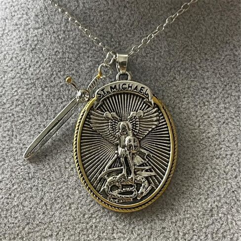 St. Michael Catholic Patron Pendant Necklace Jewelry Divine Sword Senhield Protection Gift for Men and Women in Saudi Arabia