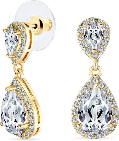 Classic Bridal Simple Cubic Zirconia Teardrop AAA CZ Dangle Drop Earrings For Women Prom 14K Gold Plated .925 Sterling Silver 6 12MM in Saudi Arabia