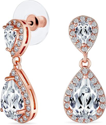 Classic Bridal Simple Cubic Zirconia Teardrop AAA CZ Dangle Drop Earrings For Women Prom 14K Gold Plated .925 Sterling Silver 6 12MM in Saudi Arabia
