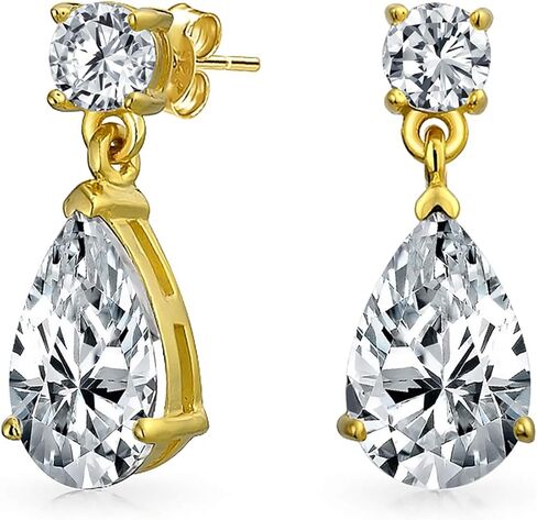 Classic Bridal Simple Cubic Zirconia Teardrop AAA CZ Dangle Drop Earrings For Women Prom 14K Gold Plated .925 Sterling Silver 6 12MM in Saudi Arabia