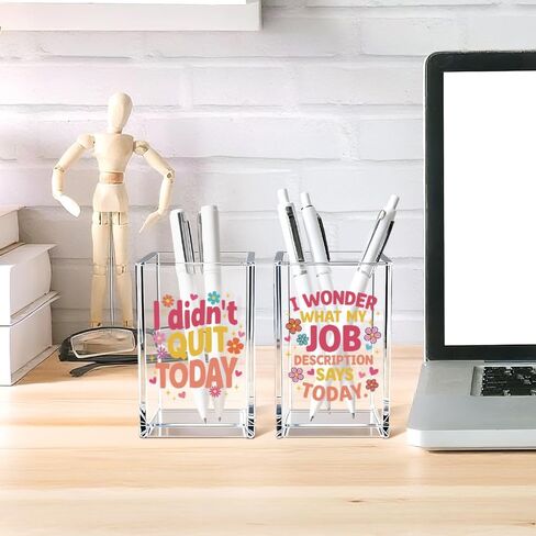 I Didn't Quit Today Acrylic Pen Holder Cup Set 2, Cute Pencil Holder Desk Organizer, Funny Desk Accessories, Work Humor Gifts, Sarcastic Office Gifts for Women Coworkers Teachers Besties Nurses in Kuwait