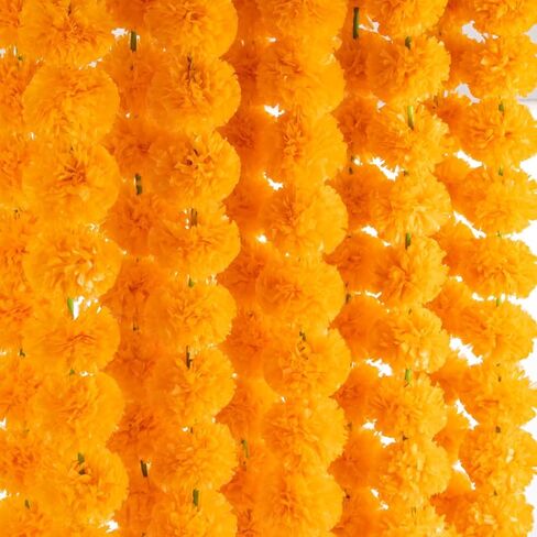 Artificial Marigold Garland for Decoration – 5 Pcs Artificial Genda Phool Strings | 4.5 Ft Long Handmade Yellow Marigold Flowers | Toran for Pooja, Wedding, Diwali, Christmas, Festival & Event Décor in Saudi Arabia