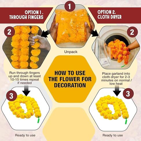 Artificial Marigold Garland for Decoration – 5 Pcs Artificial Genda Phool Strings | 4.5 Ft Long Handmade Yellow Marigold Flowers | Toran for Pooja, Wedding, Diwali, Christmas, Festival & Event Décor in Saudi Arabia