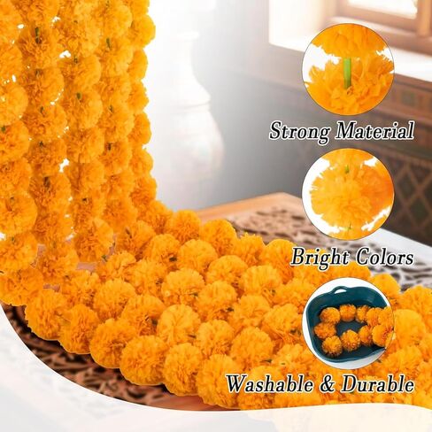 Artificial Marigold Garland for Decoration – 5 Pcs Artificial Genda Phool Strings | 4.5 Ft Long Handmade Yellow Marigold Flowers | Toran for Pooja, Wedding, Diwali, Christmas, Festival & Event Décor in Saudi Arabia