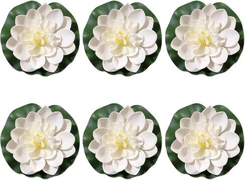 6 Pcs White Artificial Lotus Flowers Large Floating Lotus Faux Water Lily Flowers Fish Pond Artificial Plants with Artificial Lily Pads, Artificial Plants in Saudi Arabia