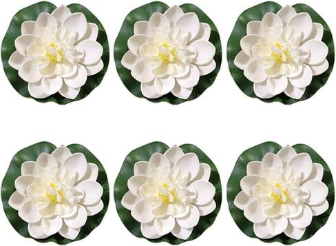 6 Pcs White Artificial Lotus Flowers Large Floating Lotus Faux Water Lily Flowers Fish Pond Artificial Plants with Artificial Lily Pads, Artificial Plants in Saudi Arabia