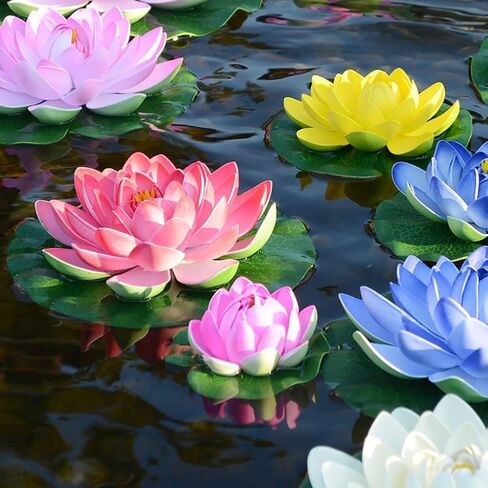 6 Pcs White Artificial Lotus Flowers Large Floating Lotus Faux Water Lily Flowers Fish Pond Artificial Plants with Artificial Lily Pads, Artificial Plants in Saudi Arabia
