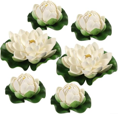 6 Pcs White Artificial Lotus Flowers Large Floating Lotus Faux Water Lily Flowers Fish Pond Artificial Plants with Artificial Lily Pads, Artificial Plants in Saudi Arabia