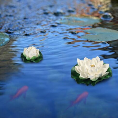 6 Pcs White Artificial Lotus Flowers Large Floating Lotus Faux Water Lily Flowers Fish Pond Artificial Plants with Artificial Lily Pads, Artificial Plants in Saudi Arabia