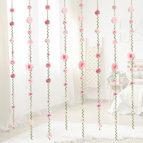 6 PCS Artificial Rose Flowers Hanging Decorations, Flower Hanging Garland Banner for Wedding Party Background Birthday Anniversary Arch Decor (Green Leaves) in Kuwait