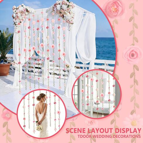 6 PCS Artificial Rose Flowers Hanging Decorations, Flower Hanging Garland Banner for Wedding Party Background Birthday Anniversary Arch Decor (Green Leaves) in Kuwait