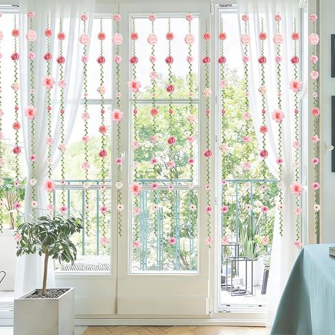 6 PCS Artificial Rose Flowers Hanging Decorations, Flower Hanging Garland Banner for Wedding Party Background Birthday Anniversary Arch Decor (Green Leaves) in Kuwait