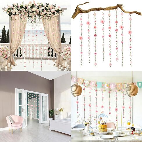 6 PCS Artificial Rose Flowers Hanging Decorations, Flower Hanging Garland Banner for Wedding Party Background Birthday Anniversary Arch Decor (Green Leaves) in Kuwait