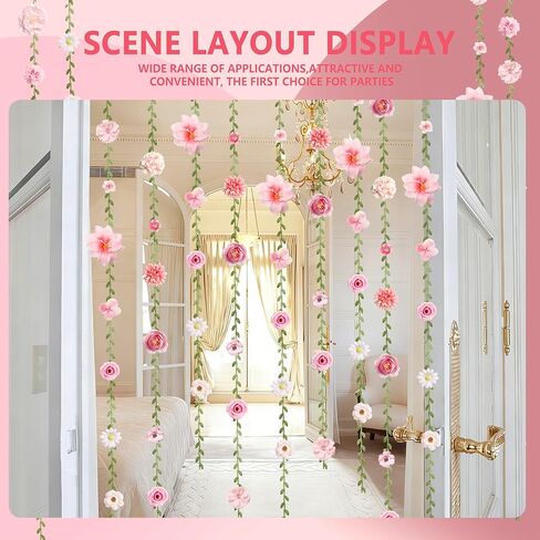 6 PCS Artificial Rose Flowers Hanging Decorations, Flower Hanging Garland Banner for Wedding Party Background Birthday Anniversary Arch Decor (Green Leaves) in Kuwait