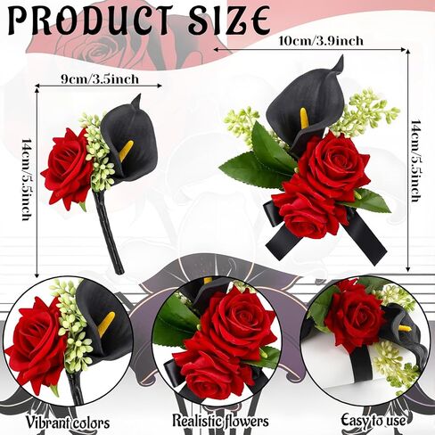2 Pcs Red Rose Wrist Corsage and Boutonniere Set for Prom Decor with Black Calla Lily Burgundy Rose Wristlet Band Bracelet and Boutonniere for Graduation Prom Wedding Flower Accessories Decor in Saudi Arabia