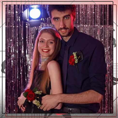 2 Pcs Red Rose Wrist Corsage and Boutonniere Set for Prom Decor with Black Calla Lily Burgundy Rose Wristlet Band Bracelet and Boutonniere for Graduation Prom Wedding Flower Accessories Decor in Saudi Arabia