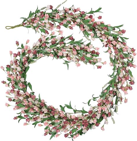 6ft Spring Flower Garland for Mantle Decor: Artificial Floral Vine with Greenery for Wedding Arch, Fireplace, Table & Wall, All Season Home Decor for Summer, Easter, Mother's Day (Pink) in Kuwait