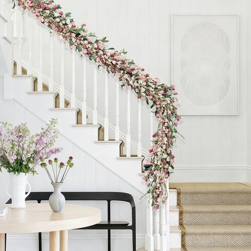 6ft Spring Flower Garland for Mantle Decor: Artificial Floral Vine with Greenery for Wedding Arch, Fireplace, Table & Wall, All Season Home Decor for Summer, Easter, Mother's Day (Pink) in Kuwait