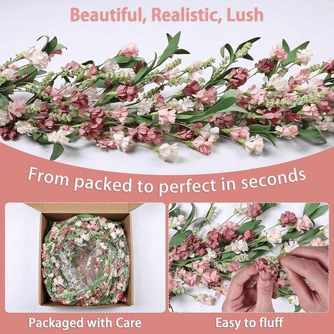 6ft Spring Flower Garland for Mantle Decor: Artificial Floral Vine with Greenery for Wedding Arch, Fireplace, Table & Wall, All Season Home Decor for Summer, Easter, Mother's Day (Pink) in Kuwait