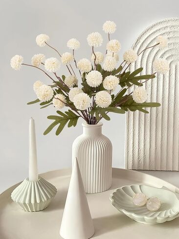 HOHOTIME 6pcs فو الحرير أضاليا الأمهات الزهور الاصطناعية، السائبة وهمية أقحوان صغيرة مع ينبع DIY باقة المركزية ديكور الزفاف، وترتيبات الزهور محايدة العاج، بوم بوم كيكو زهرة in Kuwait