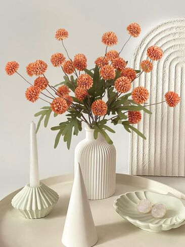 HOHOTIME 6pcs فو الحرير أضاليا الأمهات الزهور الاصطناعية، السائبة وهمية أقحوان صغيرة مع ينبع DIY باقة المركزية ديكور الزفاف، وترتيبات الزهور محايدة العاج، بوم بوم كيكو زهرة in Kuwait