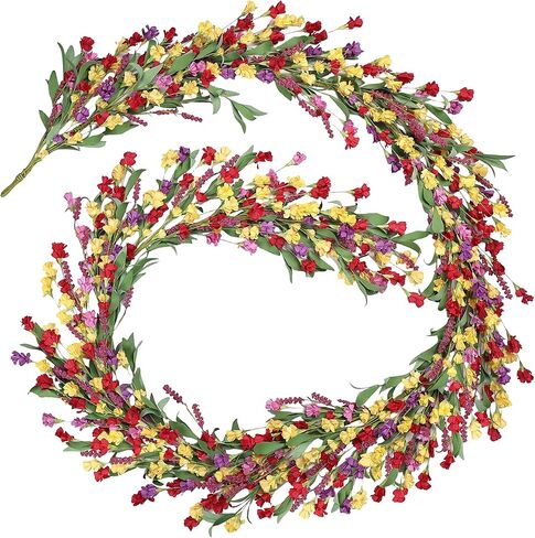 6ft Spring Flower Garland for Mantle Decor: Artificial Floral Vine with Greenery for Wedding Arch, Fireplace, Table & Wall, All Season Home Decor for Summer, Easter, Mother's Day (Pink) in Kuwait
