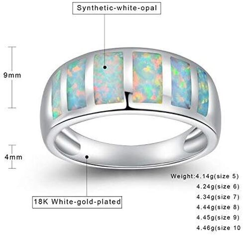 VOLUKA 18K Black Gold Plated Marquise White Fire Opal Halo CZ Eternity Ring Band Cocktail Ring for Women Men Jewelry Gifts (Size 5) in Saudi Arabia
