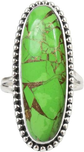 Purple Copper Turquoise Gemstone Ring 925 Sterling Silver Handmade Long Oval Designer Ring For Women Wedding Gift For Her By NKG in Kuwait