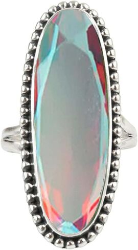 Purple Copper Turquoise Gemstone Ring 925 Sterling Silver Handmade Long Oval Designer Ring For Women Wedding Gift For Her By NKG in Saudi Arabia