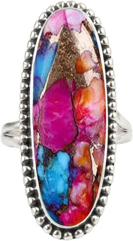 Purple Copper Turquoise Gemstone Ring 925 Sterling Silver Handmade Long Oval Designer Ring For Women Wedding Gift For Her By NKG in Saudi Arabia