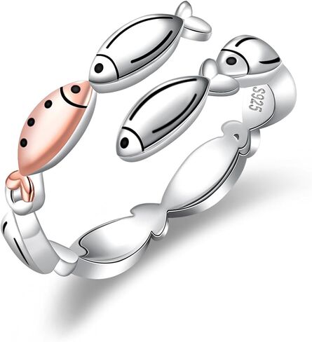 Swim Against Current Fish Ring: S925 Sterling Silver Fish Hope Ring Adjustable Spiritual Inspirational Jewelry Gift for Women Fishermen in Kuwait