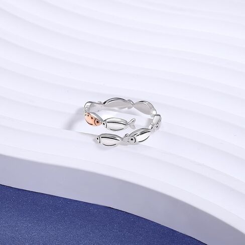 Swim Against Current Fish Ring: S925 Sterling Silver Fish Hope Ring Adjustable Spiritual Inspirational Jewelry Gift for Women Fishermen in Kuwait