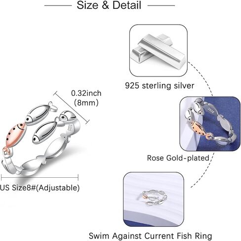 Swim Against Current Fish Ring: S925 Sterling Silver Fish Hope Ring Adjustable Spiritual Inspirational Jewelry Gift for Women Fishermen in Kuwait