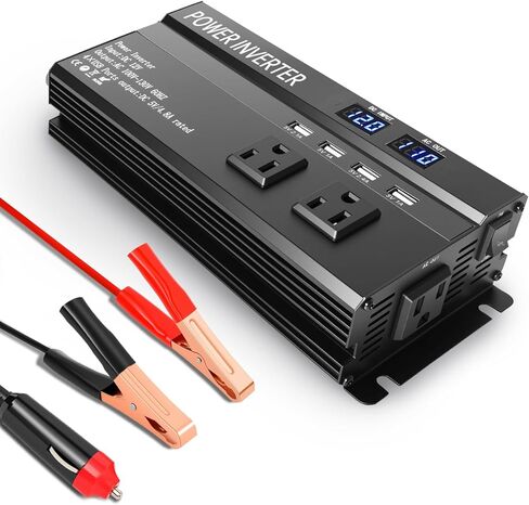عاكس طاقة الذروة 1200 واط، عاكس 12 فولت إلى 110 فولت مع شحن سريع 2.4 أمبير USB و3 منافذ تيار متردد مثالية، محول طاقة السيارة لرحلات الطريق والتخييم والمركبات الترفيهية والشاحنات واحتياجات طاقة التخييم in Saudi Arabia