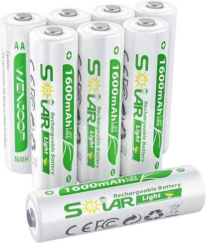 بطاريات AA قابلة لإعادة الشحن للأضواء الشمسية، NiMH 1.2V 1600mAh، مشحونة مسبقًا منخفضة التفريغ الذاتي، 24 حزمة بديلة للحديقة الخارجية، المسار، سطح السفينة/السياج وأضواء سلسلة الطاقة الشمسية in Kuwait