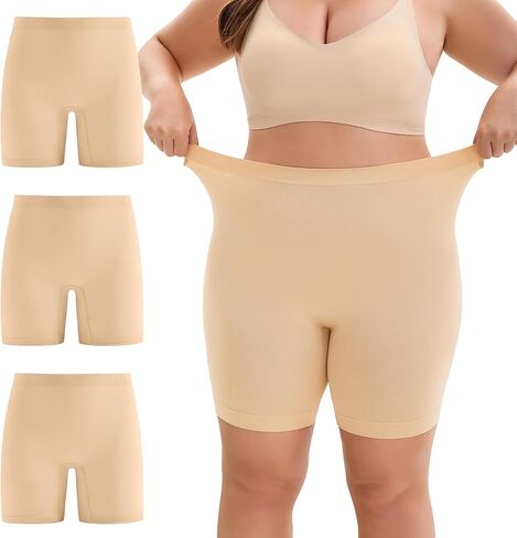 INNERSY Plus Size Womens XL-5XL Slip Shorts for Under Dresses Anti-Chafing Smooth Summer Shorts 3-Pack in Saudi Arabia