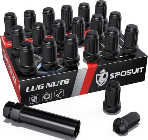 Sposuit M12x1.5 Spline Lug Nuts - Replacement for 2006-2023 Hyundai Elantra, 2018-2024 Kona, 2000-2022 Santa Fe, 2001-2023 Sonata, 2005-2024 Tucson - Closed End Black Lug Nut with Socket(20 Pcs) in Kuwait