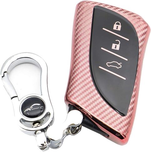 Soft Carbon Fiber Finish Car Key Fob Cover For Lexus ES200 ES250 ES260 ES300h ES350 GX460 LC500 LC500h LS350 LS500 LS500h LX600 NX300h UX200 UX250h UX260h TPU Case With Keychain - Red in Kuwait