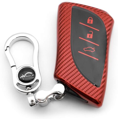 Soft Carbon Fiber Finish Car Key Fob Cover For Lexus ES200 ES250 ES260 ES300h ES350 GX460 LC500 LC500h LS350 LS500 LS500h LX600 NX300h UX200 UX250h UX260h TPU Case With Keychain - Red in Saudi Arabia