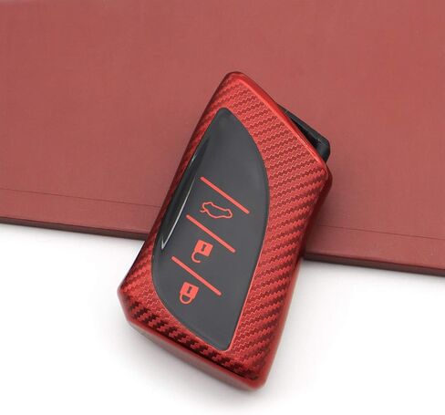 Soft Carbon Fiber Finish Car Key Fob Cover For Lexus ES200 ES250 ES260 ES300h ES350 GX460 LC500 LC500h LS350 LS500 LS500h LX600 NX300h UX200 UX250h UX260h TPU Case With Keychain - Red in Saudi Arabia