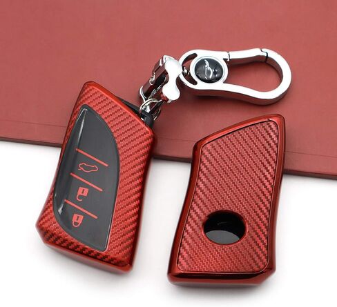 Soft Carbon Fiber Finish Car Key Fob Cover For Lexus ES200 ES250 ES260 ES300h ES350 GX460 LC500 LC500h LS350 LS500 LS500h LX600 NX300h UX200 UX250h UX260h TPU Case With Keychain - Red in Saudi Arabia