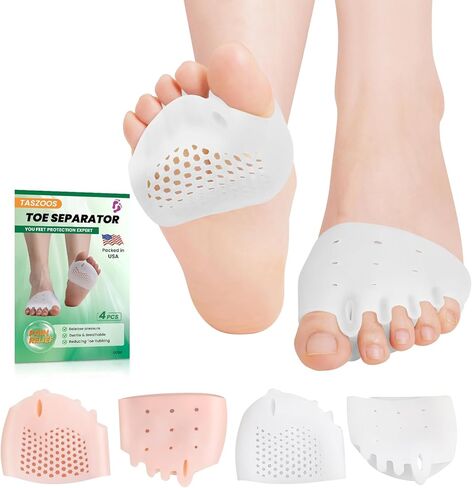 Toe Separators & Metatarsal Pads for Women & Men - 4 PCS Gel Toe Spacers, Ball of Foot Cushions for Pain Relief, Metatarsalgia, Morton's Neuroma, All-Day Comfort for Walking, Running, Standing in Kuwait