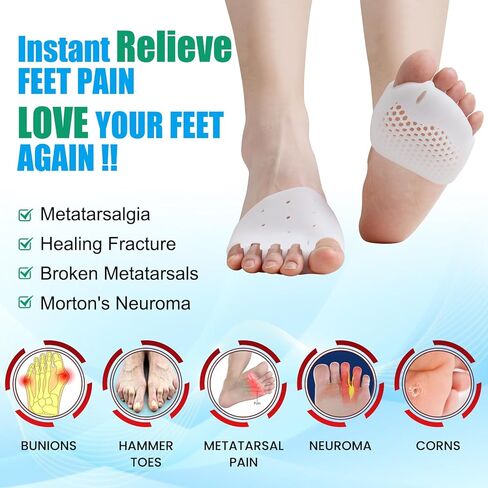 Toe Separators & Metatarsal Pads for Women & Men - 4 PCS Gel Toe Spacers, Ball of Foot Cushions for Pain Relief, Metatarsalgia, Morton's Neuroma, All-Day Comfort for Walking, Running, Standing in Kuwait