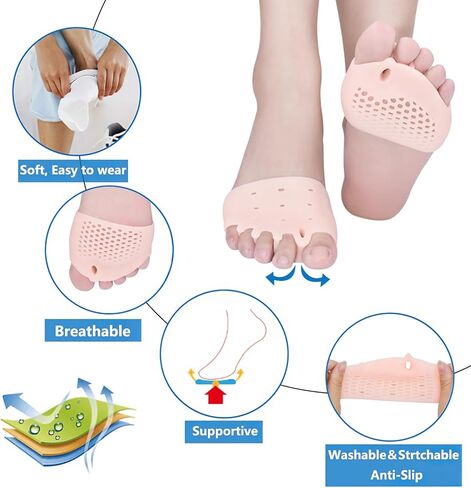 Toe Separators & Metatarsal Pads for Women & Men - 4 PCS Gel Toe Spacers, Ball of Foot Cushions for Pain Relief, Metatarsalgia, Morton's Neuroma, All-Day Comfort for Walking, Running, Standing in Kuwait