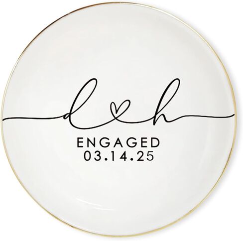 Custom Engagement Ring Holder Ring Dish, Custom Wedding Gifts for Couple, Bridal Shower Couple Jewelry Tray, Monogrammed Engagement Wedding Gifts for Bride 2 in Kuwait