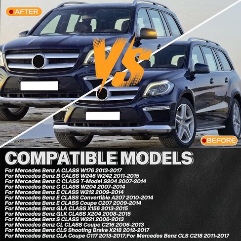 Sequential Side Mirror Turn Signal Lights for Mercedes Benz A/B/C/E/S/CLA/GLA/GLK/CLS Class W204 W176 W212 W246 W221 C250 C300 2006-2017 Dynamic Blue Amber Indicator with Smoked Lens Assembly in Kuwait