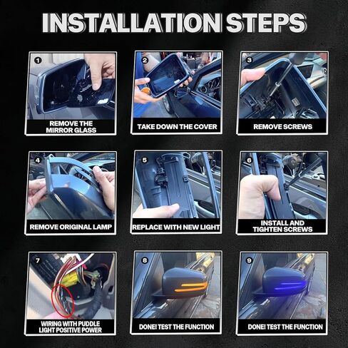 Sequential Side Mirror Turn Signal Lights for Mercedes Benz A/B/C/E/S/CLA/GLA/GLK/CLS Class W204 W176 W212 W246 W221 C250 C300 2006-2017 Dynamic Blue Amber Indicator with Smoked Lens Assembly in Kuwait