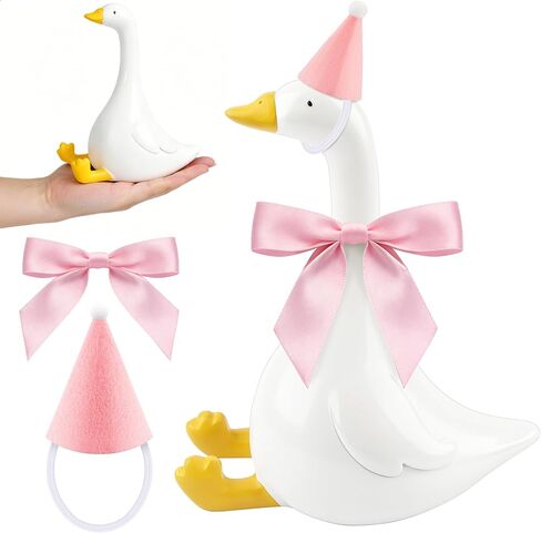 THAWAY مكتب أوزة - مع ملابس مكتب أوزة 7 بوصات - قبعة مخروطية صغيرة مع قوس وردي، ديكور مكتب للنساء ديكور أوزة سخيفة ديكور المنزل هدايا تدفئة مكتب in Kuwait