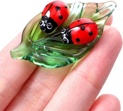 Mini Crystal Green Leaf Glass Ladybug, Mini Ladybug Decor Glass Ladybugs Figurine Hand-Blown Glasses Animal Figurines Gifts Colorful Insect Statue and Collectible Figurine for Room Ornament(Ladybug) in Saudi Arabia